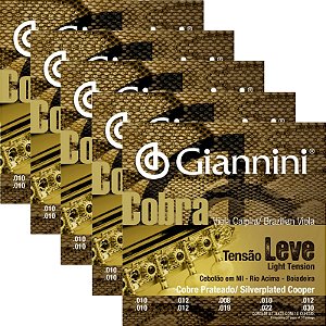 Encordoamento Para Viola Caipira Giannini Cobra Tensão Leve Cobre Prateado GESVL - Kit Com 5 Unidades