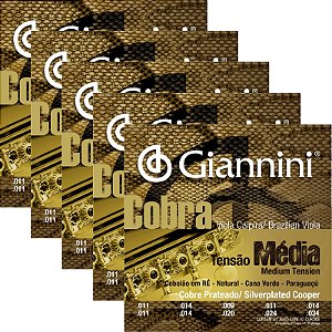 Encordoamento Para Viola Caipira Giannini Cobra Tensão Média Cobre Prateado GESVM - Kit Com 5 Unidades