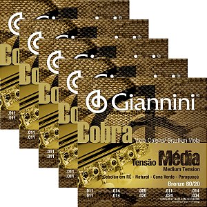 Encordoamento Para Viola Caipira Giannini Cobra Tensão Média Bronze 80/20 CV82M - Kit Com 5 Unidades