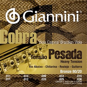 Jogo De Cordas Para Viola Caipira Giannini Cobra Tensão Pesada Bronze 80/20 CV82H (Rio Abaixo - Chitarina - Realejo - Guitarra)