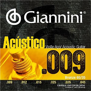 Jogo De Cordas Para Violão Aço (Folk) 09 045 Giannini 65/35 Bronze GESWAL (Acústico)