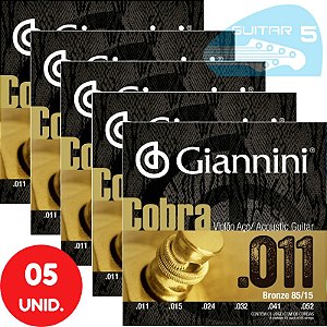 Encordoamento Para Violão Aço (Folk) 011 052 Giannini Cobra Bronze 85/15 GEEFLK - Kit Com 5 Unidades