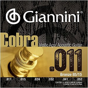 Jogo De Cordas Para Violão Aço (Folk) 011 052 Giannini Cobra Bronze 85/15 GEEFLK