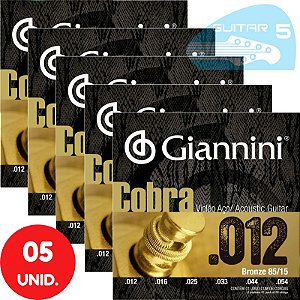 Encordoamento Para Violão Aço (Folk) 012 054 Giannini Cobra Bronze 85/15 GEEFLKS - Kit Com 5 Unidades