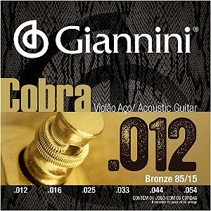 Jogo De Cordas Para Violão Aço (Folk) 012 054 Giannini Cobra Bronze 85/15 GEEFLKS