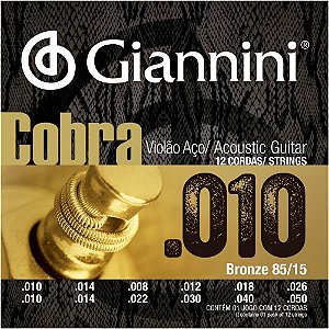 Jogo De Cordas Para Violão De 12 Cordas 010 050 Giannini Cobra Bronze 85/15 GEEF12M