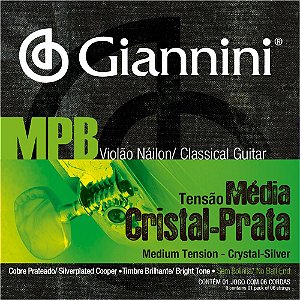 Jogo De Cordas Para Violão Nylon Giannini MPB Tensão Média Cristal-Prata GENWS (Sem Bolinha)