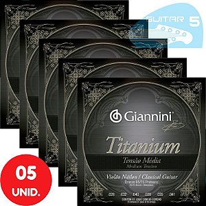 Encordoamento Para Violão Nylon Giannini Titanium Tensão Média GENWTM - Kit Com 5 Unidades