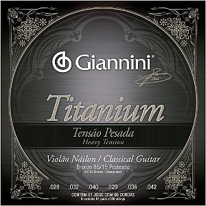 Jogo De Cordas Para Violão Nylon Giannini Titanium Tensão Pesada GENWTA (Bronze 85/15 Prateado)