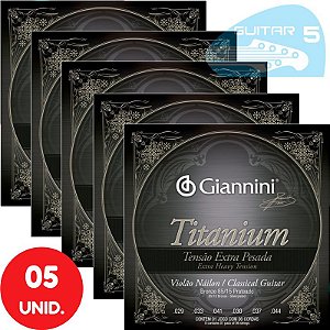 Encordoamento Para Violão Nylon Giannini Titanium Tensão Extra Pesada GENWXTA - Kit Com 5 Unidades