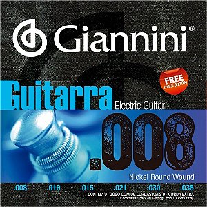 Jogo De Cordas Para Guitarra 08 038 Giannini GEEGST8 Nickel Round Wound