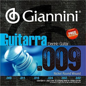 Jogo De Cordas Para Guitarra 09 042 Giannini GEEGST9 Nickel Round Wound