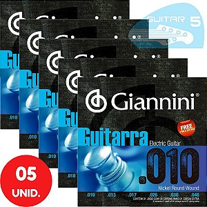 Encordoamento Para Guitarra 010 046 Giannini GEEGST10 - Kit Com 5 Unidades