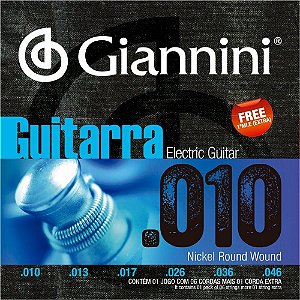 Jogo De Cordas Para Guitarra 010 046 Giannini GEEGST10 Nickel Round Wound