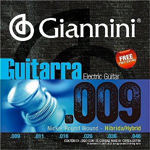 Jogo De Cordas Para Guitarra 09 046 Híbrido Giannini GEEGSTH9 Nickel Round Wound
