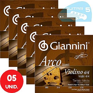 Encordoamento Para Violino 4/4 Giannini Arco Tensão Média GEAVVA - Kit Com 5 Unidades