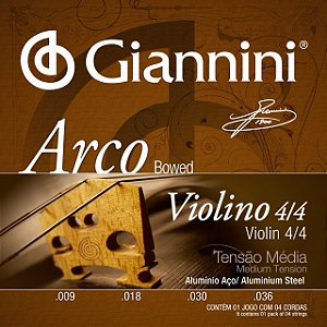 Jogo De Cordas Para Violino 4/4 Giannini Arco Tensão Média GEAVVA