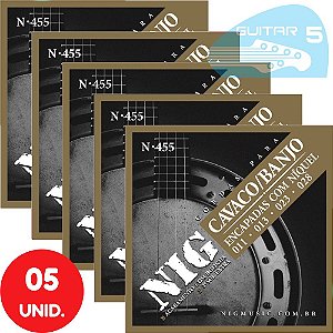 Encordoamento Nig Para Cavaco / Banjo Tensão Pesada N455 (Encapadas Com Níquel) - Kit Com 5 Unidades