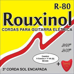 Jogo De Cordas Para Guitarra 010 046 Rouxinol R80 (3ª Sol Encapada)