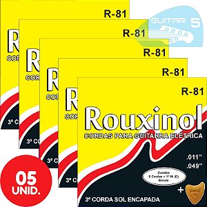 Encordoamento Para Guitarra 011 049 Rouxinol R81 - Kit Com 5 Unidades