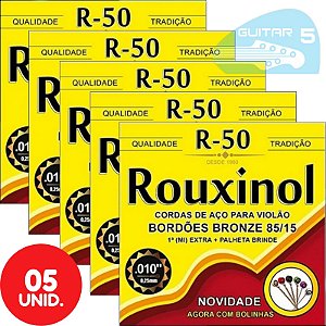 Encordoamento Para Violão Aço 011 042 Rouxinol R50 - Kit Com 5 Unidades