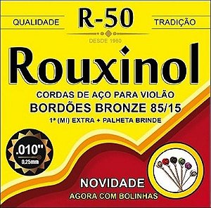 Jogo De Cordas Para Violão Aço 011 042 Rouxinol R50 (Com Bolinha)