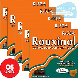 Encordoamento Para Violão Nylon Tensão Média Rouxinol R53A - Kit Com 5 Unidades