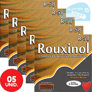 Encordoamento Para Violão Nylon Tensão Média Rouxinol R58 - Kit Com 5 Unidades