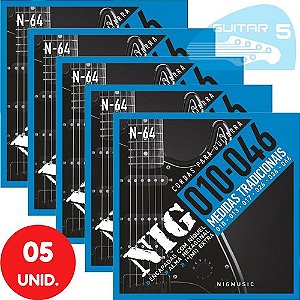 Encordoamento Para Guitarra Nig 010 046 N64 - Kit Com 5 Unidades