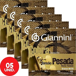 Encordoamento Giannini Cobra Cavaquinho Tensão Pesada Bronze 80/20 CC82H - Kit Com 5 Unidades