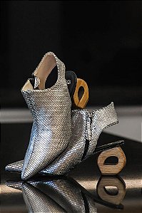Ankle Boot Salto Vazado Snake PRATA