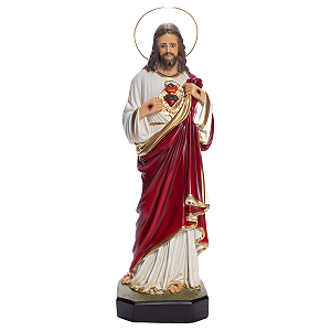 Imagem Sagrado Coração de Jesus 45cm Resina e Olhos de Vidro c/ Aro Folheado