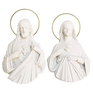 Conjunto Busto Sagrado Coração Jesus e Maria - Pó de Mármore