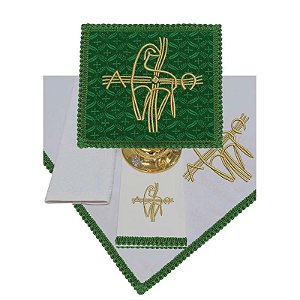 Conjunto De Alfaias Cordeiro Dourado Para Altar Em Tecido Litúrgico Kit