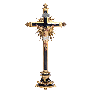 Crucifixo Ornado Barroco 50cm Resina - Mesa E Parede