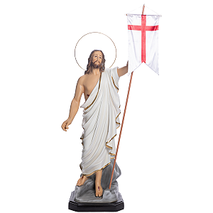Imagem Jesus Ressuscitado 105cm c/ Olhos De Vidro Resina c/ Bandeira