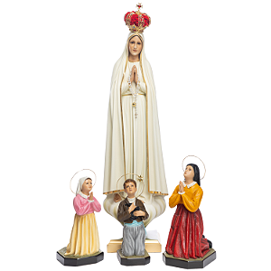 Imagem Nossa Senhora de Fátima 120cm C/ Pastores 45cm c/ Olhos de Vidro e Coroa Folheada | Resina