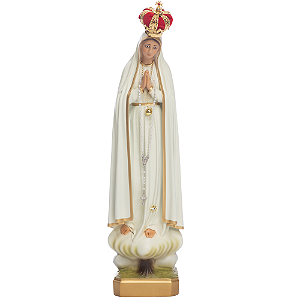 Imagem Nossa Senhora De Fátima 43cm c/ Coroa Folheada e Terço | Resina