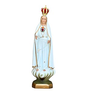 Imagem Imaculado Coração De Fátima 34cm c/ Coroa e Terço | Resina