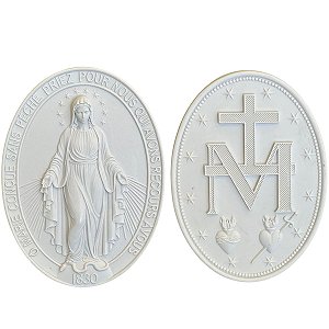 Conjunto Medalhas Nossa Senhora das Graças 15cm P/ Mesa Parede | Pó de Mármore