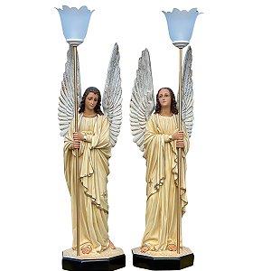 Conjuntos Anjos Tocheiros 82cm C/Olhos de Vidro Marfim Resina