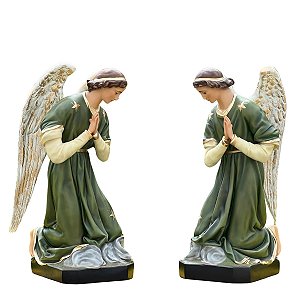 Conjunto Anjos Adoradores 78cm C/Olhos de Vidro | Verde Resina