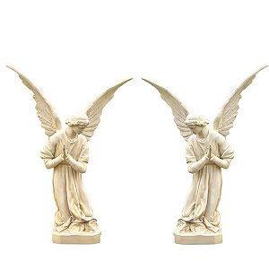 Conjunto Anjos Adoradores 105cm Marfim Pó de Mármore