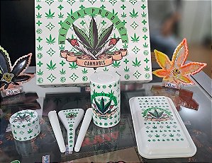 Kit Bandeja, Pote Hermético, e Dichavador Cannabis