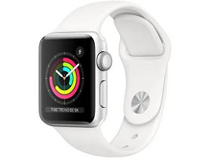 Relógio Apple Watch Serie 3 (GPS) Cx Prateado e Pulseira Branca