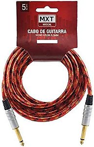 Cabo De Guitarra Mono Nylon P10+P10 Dourado/Vermelho 5m
