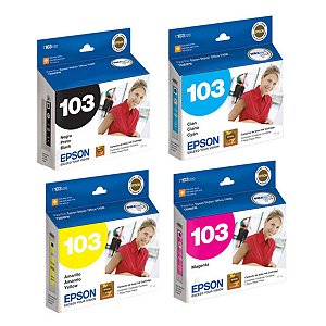 Kit 4 Cartucho Epson T1110 T40W TX600FW TX550FW - Epson 103 Black e 103 Color Original