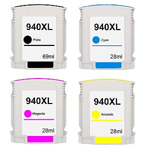 Kit 4 Cartucho Jato de Tinta HP 940 940XL Black + Color - Impressoras HP 8500 8000 8000WL 8500W Compatível