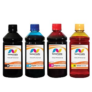 Kit 4 cores de tinta Para Recarga de Cartucho HP Universal Pigmentada e Corante com 500ml