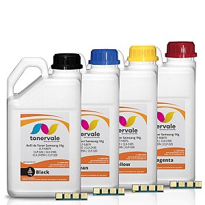 Kit 4 Refil de Toner + 73 Chip Samsung CLT-407S CMYK - CLP-325 CLX-3185N CLP-325W CLX-3185FW CLX-3185 CLP-320 de 1kg